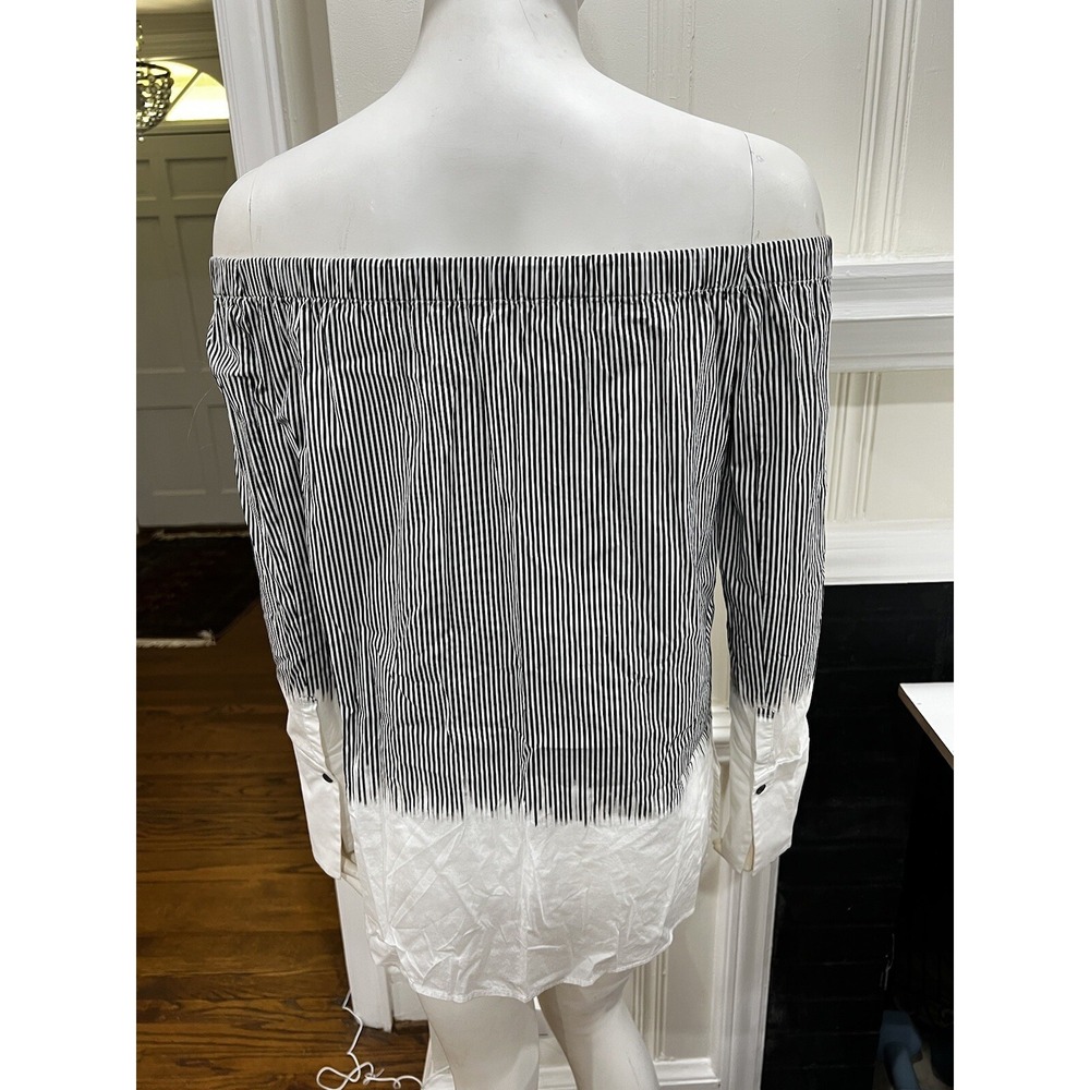 Lafayette 148  Black/White Striped Top w Elastic Off The Shoulder  P (0/2) - Picture 3 of 14